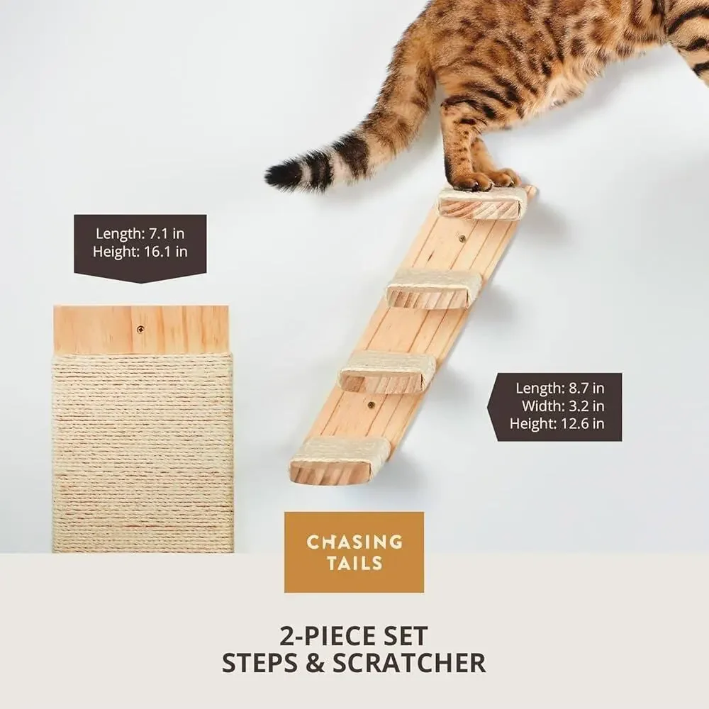 Cat Wall Shelves - Four Step Cat Shelf with Scratch Board